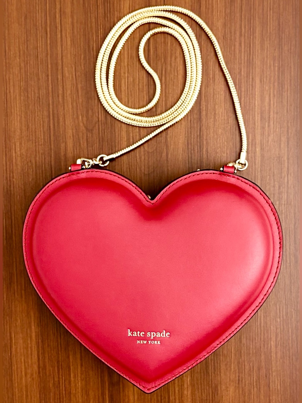 Kate Spade New York 3D Heart Crossbody Bag Italian Leather Red Hot Chili Chain - Picture 6 of 8